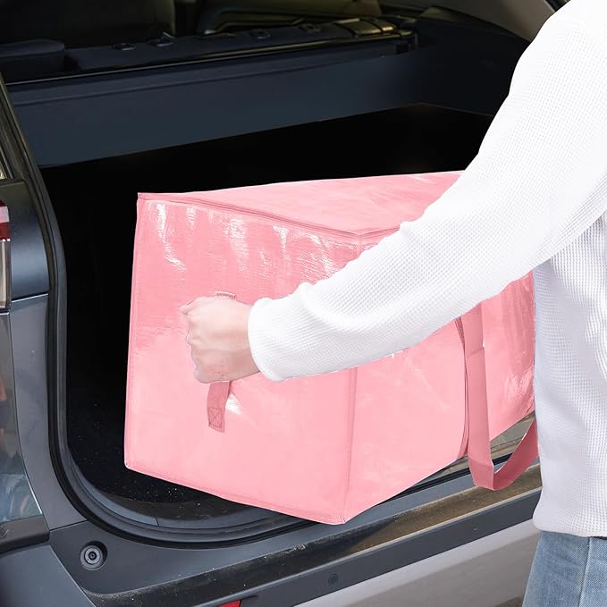 TICONN 6 Pack Extra Large Moving Bags Heavy Duty with Zippers & Carrying Handles, Durable Storage Bags Moving Boxes for Closet Organizers and Storage (6 Pack, Coral)