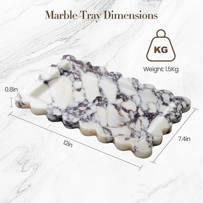 SAMAH Calacatta Viola Natural Marble Tray, Scalloped Bathroom Tray, Decorative Tray for Vanity, Dresser, Kitchen & Home Decor, Teacher Appreciation Gifts, House Warming Gifts New Home(Rectangle)