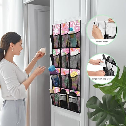 Rabbit Egges Over The Door Shoe Organizer Foldable Space Saving Hanging Storage Holder 12 Mesh Pockets for Kitchen, Office, Dorm Rooms