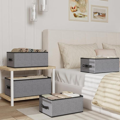 Foldable Storage Boxes, Storage Baskets with Handles, Fabric Cube Organizer Bins for Shelves Bedroom Laundry, 13 × 9.1 × 5.5 Inch, Gray, 4-Pack