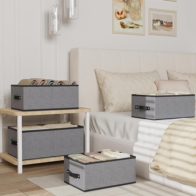 Foldable Storage Boxes, Fabric Storage Baskets with Handles, Cube Organizer Bins for Organizing Shelves, 13 × 9.1 × 5.5 Inch, Gray, 2-Pack