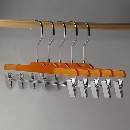 Acrylic Clip-Hangers Orange for Pants, Skirts and Shorts with 360 Degree Silver/Golden Hook | Space Saving & Non-Slip | 5 Pack