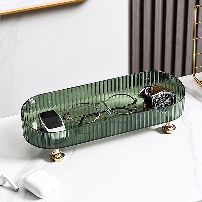 Small Bathroom Trays for Counter, Countertop Makeup Organizer Tray for Vanity, Make up Organizer Perfume Trays for Dresser, Clear Vanity Tray for Perfume, Lotions, Skincare and Cosmetics