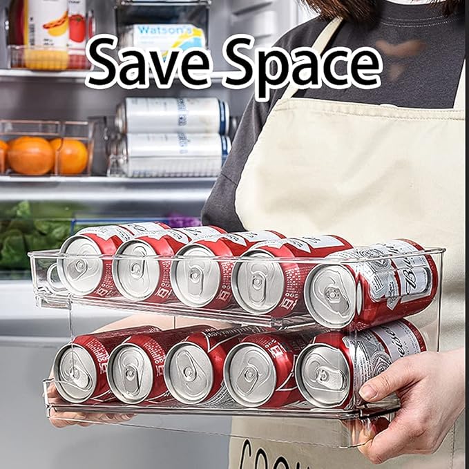 Double Layer Pop Soda Can Organizer Bins,Stackable Dispenser Storage Holder Rack,for Fridge, Freezer, Kitchen, Countertops, Cabinets - Clear Plastic Canned Food Pantry Storage Rack
