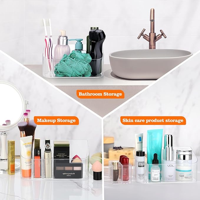 Clear Makeup Tray Holder Organizer Cosmetic Display Case, Small Makeup Organizer for Vanity Bathroom Counter Countertop Tabletop Desktop Vanity Drawers (Clear)