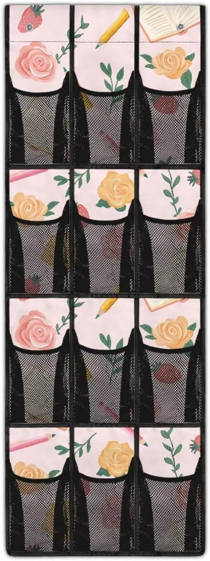 Rose Hanging Storage Bags,Shoe Organizer Door Hanger with 12 Mesh Large Pockets,Behind Door Shoes Hang Holder Rack