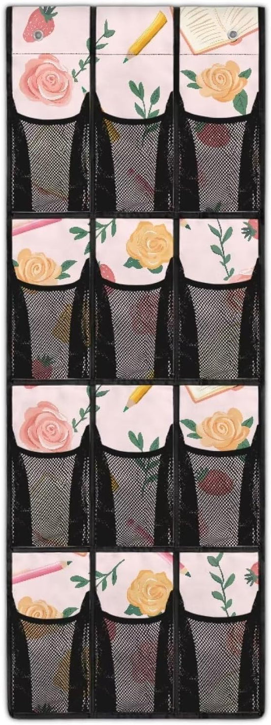 Rose Hanging Storage Bags,Shoe Organizer Door Hanger with 12 Mesh Large Pockets,Behind Door Shoes Hang Holder Rack