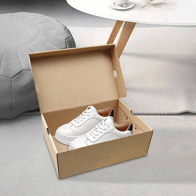 Kraft Paper Shoe Storage Box Assemblable Shoes Container Case Shoes Display Box Women Men Stackable Shoes Organizer for Living Room Bedroom, 33cmx22cmx12cm