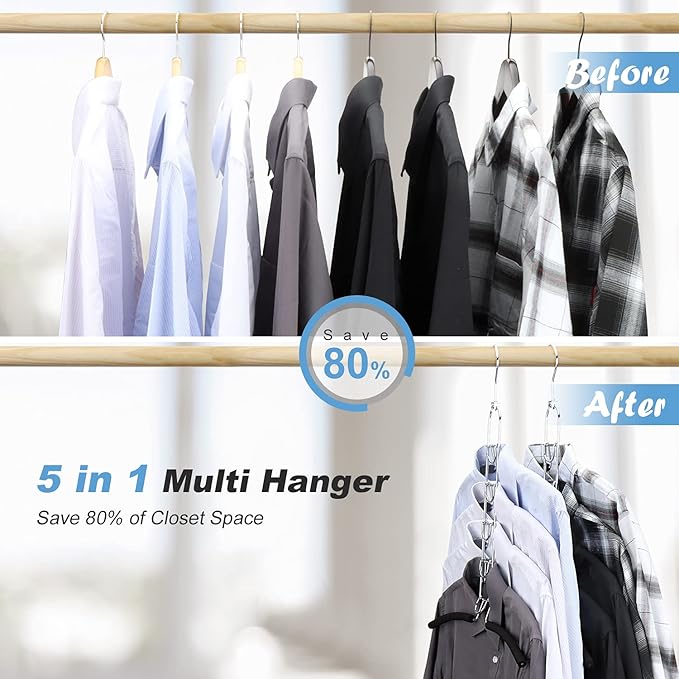 Mastom Space Saving Clothes Hangers, Multilayer Metal Hanger 4 Pack 5 in 1 Space Saver Coat Hangers, Anti-Slip Foam Padded Shirt Suit Hanger for Closet Storage Organizer