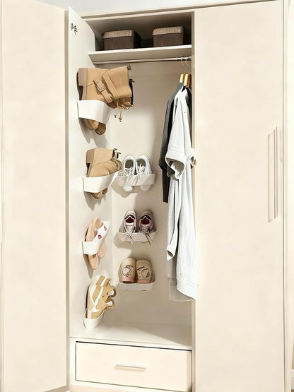 Wall Mounted Shoe Rack, Adhesive & Drill Mount Hanging Shoe Organizer, Plastic Shoe Storage for RV, Camper, Closet & Door, Patent Protected, PATENT PROTECTED, White-8Pack