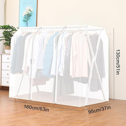 Clothes Rack Cover with Zipper, Dustproof Clothes Cover with 2 Durable Zipper Clothing Waterproof Protector, Designed for X-Type Coat Racks(White,160x130x95cm/63x51x37in)