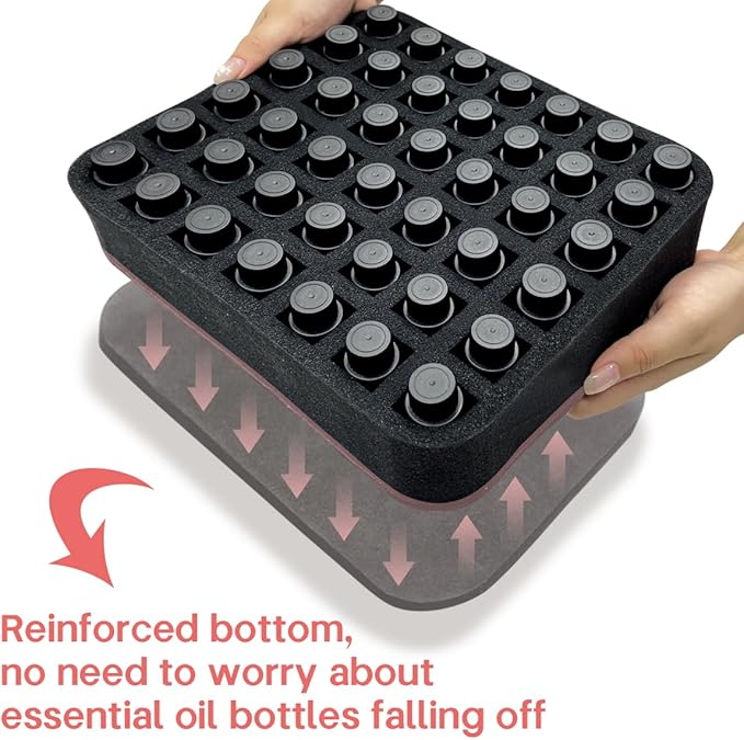Essential oils Organizer Holder Foam Pad with Slots, Holds 42 bottles of 10ml、15ml Bottles, Removable Dividers，Black