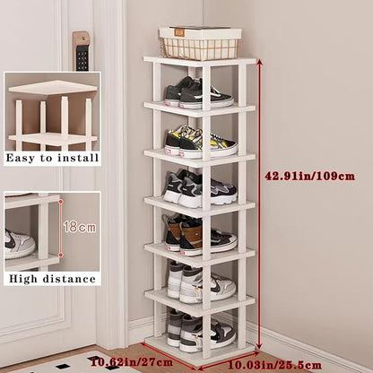 SAN HE 7-Tier Modern Bamboo Shoe Rack - Vertical, Slim, Space-Saving Shoe Organizer for Small Spaces, Closet, Entryway, Corner, Garage, Bedroom