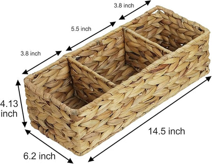 Water Hyacinth Basket for Toilet Paper, Wicker Baskets for Storage Bathroom Counter, Storage Basket With 3 Compartments, Restroom Bathroom Baskets Tray Vanity Organizer (Water Hyacinth)