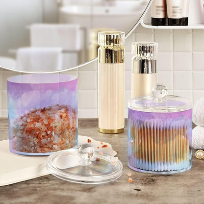 2 Pack Qtip Dispenser Apothecary Jars with Lids Cotton Round Holder Bathroom Canisters for Cotton Swab Floss Ball Pads Clear Plastic Decorative Pink Purple Blue Gradient