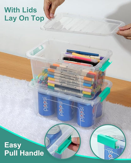 Storage Bins with Lids 6 Pack Clear Storage Containers, 7 Quart Stackable Plastic Containers with Secure Black Buckle Latch, Durable Storage Box Organizer for Pantry, Closet, Office & Classroom