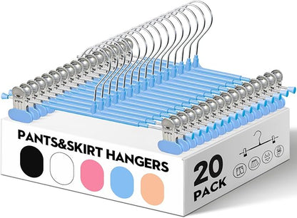 HUADYMEET 20 Pack 12Inch Pants Hangers with Wide Clips,Metal Trouser Hanger for Jeans.Space Saving Skirt Hangers Heavy Duty Non-Slip Adjustable Clothes Shorts Hanger for Women,Men,Sky Blue