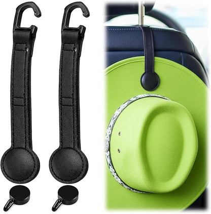 4Pcs Cowboy Hat Holder for Truck Set, Leather Magnetic Cap Clip, Cowboy Hat Holder, Adjustable Hat Organizer Suitable for Most Vehicle Storage(Black)