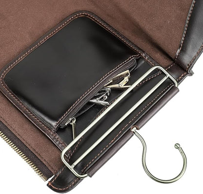 CONTACTS Tie Travel Case with Hanger Full Grain Leather Neckties Organizer with Hook & Jewelry Pocket Tie Storage Bag for 2 Ties by Handmade