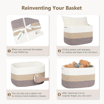 ECDYQXVU Cotton Rope Storage Basket, 15x10x9 Inches, Woven Basket for Shelves, Clothes, Towels, Books, and Laundry, Green (3 Pack)
