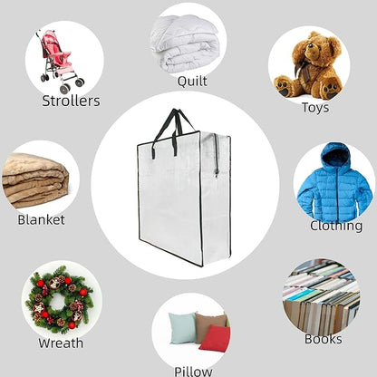 Clear Storage Bags with Zipper and Handles, Blanket Bags For Closet Storage, Moving and Packing Supplies for College, Underbed Storage Organizer for Clothes Pillow Bedding Christmas Wreath