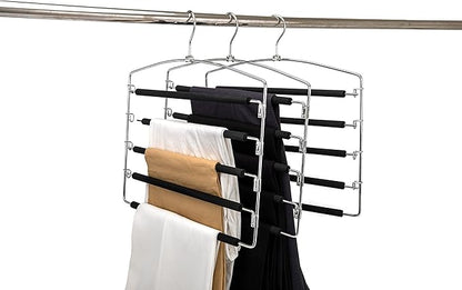 30 Pack Quality Multi Hangers, Space-Saving Multi-Bar Metal Pants Hangers, Stable with Non-Slip Foam Padding, Swivel Hook for 5 Jeans Each, Suit Pants, Scarves, Towels, Trousers