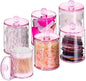 XIPENGKEJI 6 Pack Qtip Holder,Canister Apothecary Jar Set, Bathroom Jars with Lids Set for Cotton Swabs, Balls, Pads, Floss Picks,10oz-12oz Plastic Canisters Restroom Bedroom Vanity Organizer(Pink)