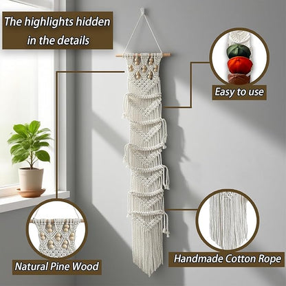 Baseball Hat Organizer,Hat Holder on Wall, Decorative Boho Macrame Hat Rack for Wall to Display Your Baseball Caps Collection