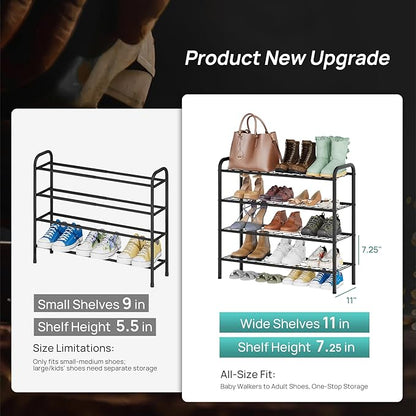 viewcare Shoe Rack for Closet, 4-Tier Long Shoe Rack for Entryway & Garage, Black Shoe Organizer Holds 12-16 Pairs, Sturdy Metal Construction