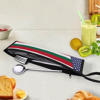 COEQINE Utensil Holder With Mexico Flag Themes Fork Spoon Bowl Organizer For Party Portable Leafproof Portable Travel Accessories Travel Silverware Case With Handles,Independence Day Decor