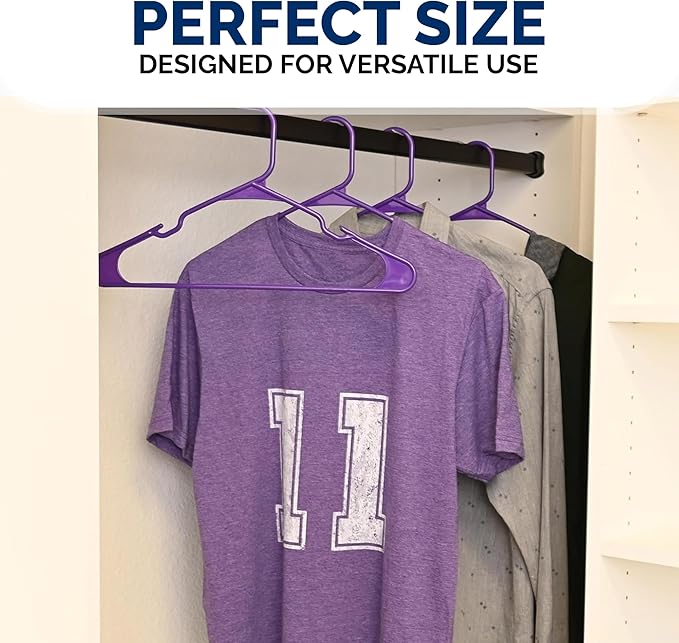 Closetselect Plastic Hangers 50 Pack - Space Saving Clothes Hangers, Made in USA, Durable & Strong Plastic Shirt & Coat Hanger with Notches & Shoulder Grooves, Non-Slip Clothing Hangers | Dark Grape