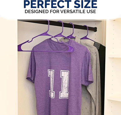 Closetselect Plastic Hangers 50 Pack - Space Saving Clothes Hangers, Made in USA, Durable & Strong Plastic Shirt & Coat Hanger with Notches & Shoulder Grooves, Non-Slip Clothing Hangers | Dark Grape