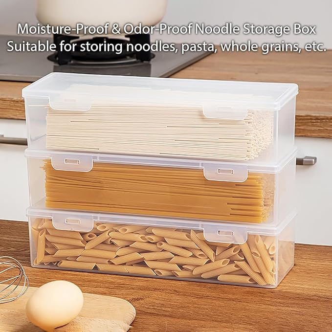 Pasta Storage Container, Stackable Airtight Food Storage Box, Kitchen Noodle Organizer with Lid