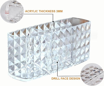KNC 3 Compartment Acrylic Cosmetic Brushes Storage,Makeup Brush Holder Organizer,Perfect Bathroom Vanity Storage Solution for Makeup Brushes,Eyebrow Pencils,Lipsticks,Nail Polishes, and More