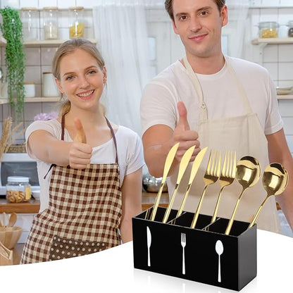 Hxezoc Black Acrylic Cutlery Storage Organizer, Plastic Silverware Caddy 3 Section Tableware Holder for Kitchen Indoor Outdoor Decoration Supplies