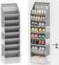 8 Tier Over the Door Shoe Storage Organizer with 8 Large Pockets, Hanging Shoe Organizer With 6 Side Pocket,Fits 16–24 Pairs of Sneakers, Sandals, Boots,Door Storage for Narrow Closet and Dorm (Grey)