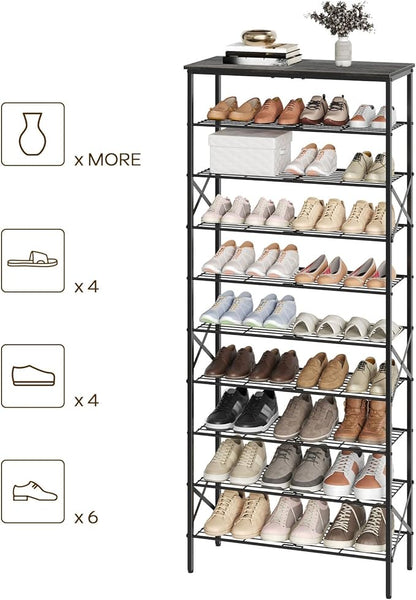 YATINEY 10 Tier Shoe Rack, Large Capacity Shoe Storage Organizer Holds 40 Pairs, Sturdy and Stable, for Entryway, Hallway, Closet, Dorm Room, Charcoal SS10BCG1