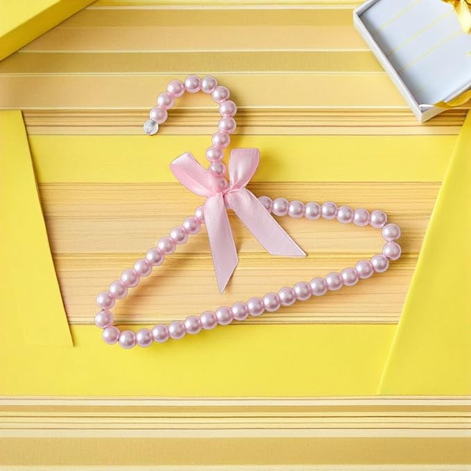 Luxshiny Small Pearl Hangers for Baby Clothes Set of 5 Toddler Clothing Hangers with Decorative Pearls and Ribbon Bow for Infant Closet and Pet Clothes Organization