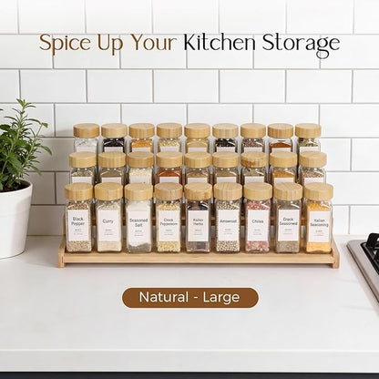 Spice Rack Organizer for Cabinet, 18in Bamboo Tiered Spice Rack，Used for Kitchen Countertops and Food Storage Room Organizer，Specially Designed for Jars and Spice Bottles(Bamboo, L)