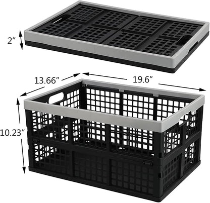Kekow 3-Pack Black Plastic Collapsible Storage Basket, 42 L Folding Crates Storage