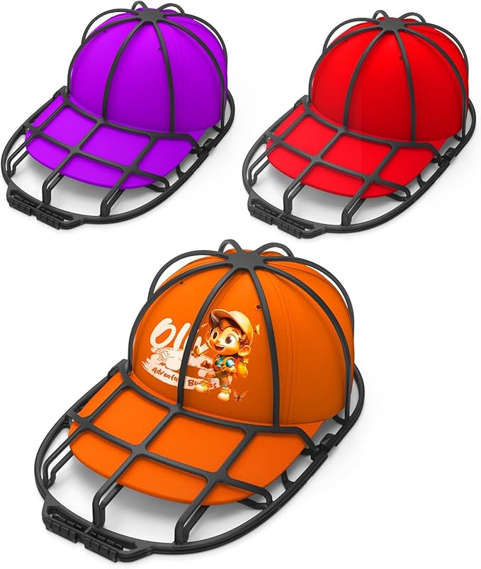XQXA Hat Washer Cage - No Assembly Needed Hat Cleaner | Perfect Fit for Adult and Kids Hats | Ideal for Baseball Caps | Safe for Dishwasher and Washing Machine | Black, 3-Pack