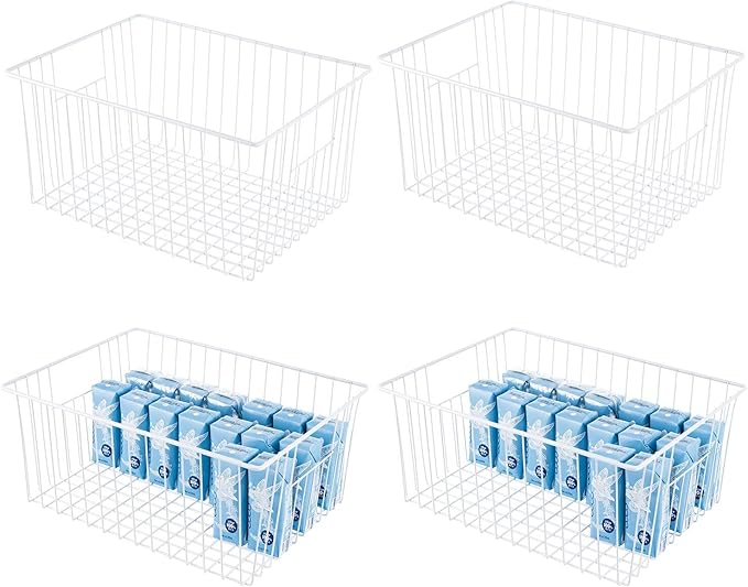 Npro 4 Pack Upright Freezer Organizer Bins - Standup Freezer Organizers Improve Air Circulation, Wire Storage Baskets, White