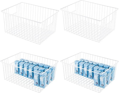 Npro 4 Pack Upright Freezer Organizer Bins - Standup Freezer Organizers Improve Air Circulation, Wire Storage Baskets, White