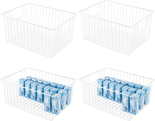Npro 4 Pack Upright Freezer Organizer Bins - Standup Freezer Organizers Improve Air Circulation, Wire Storage Baskets, White