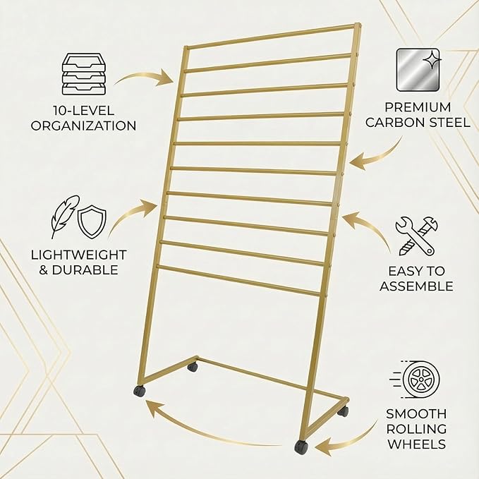 Scarf Organizer, Scarf Display Stand, 10 Tier Metal Scarf Holder Organizer, Floor-standing Scarf Rack for Commercial or Home, Hijab Stand RackTies Belt Pants Hanging Rack
