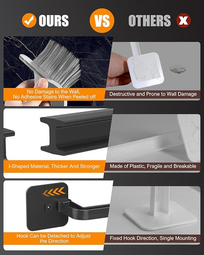 Hat Rack for Hat Storage (4-Pack), Multi-Purpose Hat Organizer, Strong Adhesive Hat Hooks for Wall Organizer for Baseball Caps, Two Mounting Options Hook, Black