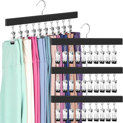 Legging Organizer for Closet, Pants Hangers with Clips Holds 20 Leggings, Jeans, Hats, Shorts, Socks, 360° Rotating Space Saving Hanging Clothes Organizer for Closet Organizers and Storage 4Pcs