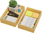 Kitchen Drawer Organizer Bins, Stackable Bamboo Drawer Organizer for Silverware, Flatware, Deep Office Desk Drawer Organizer Tray, Desktop Pen, Office Organization 9" x 6" x 2.5" (Set of 2)