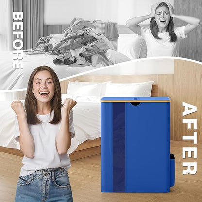 BlissTotes Laundry Basket with Lid, 150L Clothes Laundry Hamper with Handles and 2 Removable Laundry Bag, Breathable Design Hamper with Lid for Bedroom, Bathroom, Dorm, Laundry Room - Blue