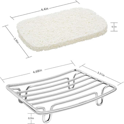 Bar Soap Dish Holder for Shower Bathroom Stainless Steel Rust Proof Self Draining with White Soap Saver Pad
